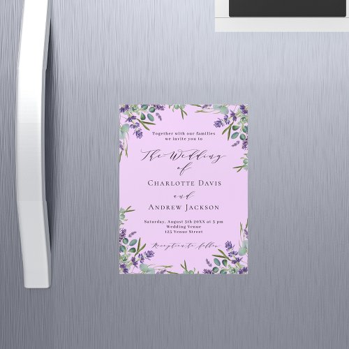 Lavender pink florals greenery luxury wedding magnetic invitation