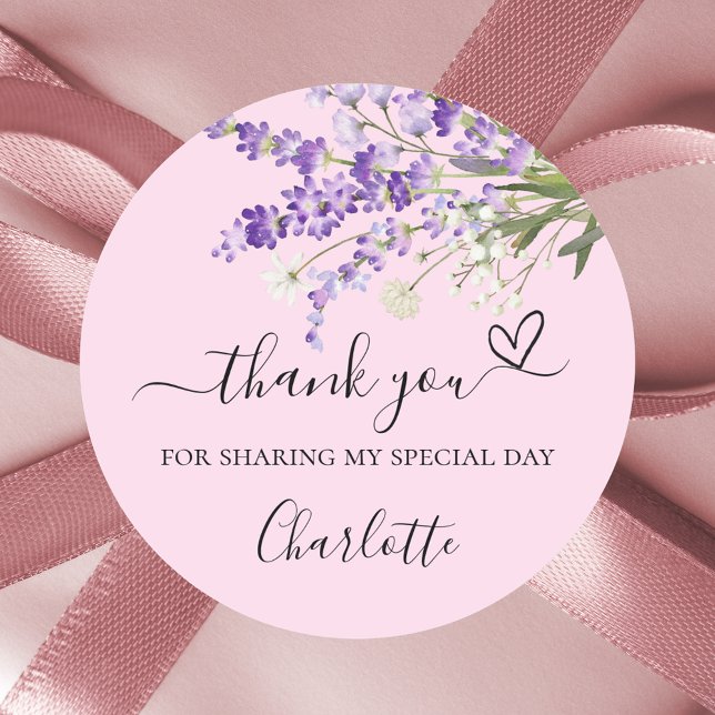 Lavender pink florals thank you heart classic round sticker (Creator Uploaded)