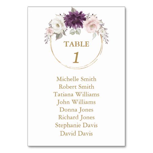 Lavender Pink Flowers Baptism Seating Chart  Table Number