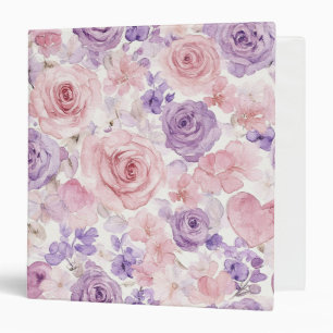 Lavender Pink Flowers & Hearts 3 Ring Binder