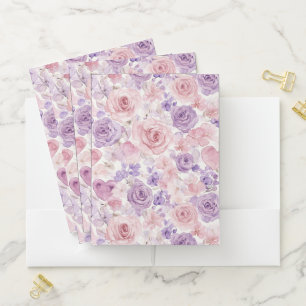 Lavender Pink Flowers & Hearts Pocket Folder