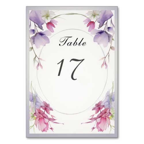 Lavender Pink Garden Floral Watercolor Wedding Table Number