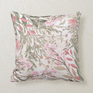 Lavender pink green gray watercolor floral  throw  pillow