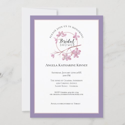 Lavender Pink Lilac Blossom Bridal Shower Invitation