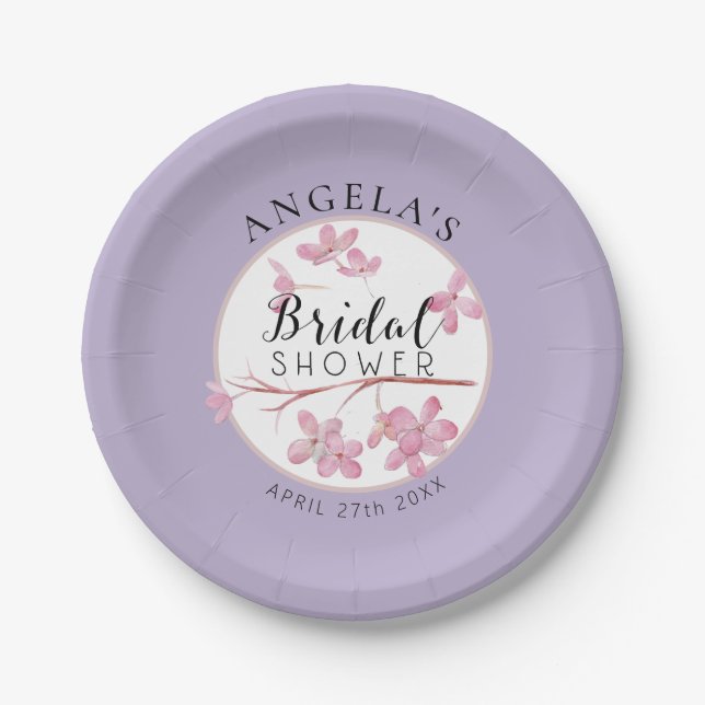 Lavender Pink Lilac Blossom Bridal Shower Paper Plates (Front)