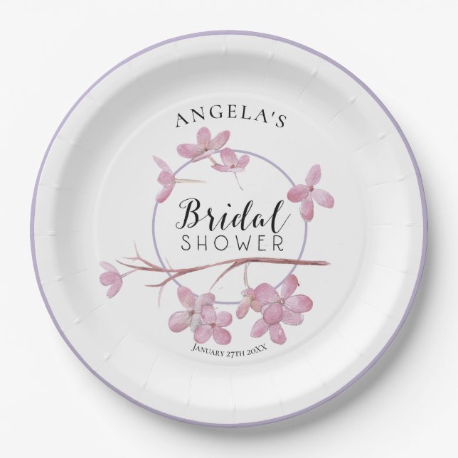 Lavender Pink Lilac Blossom Bridal Shower Paper Plates (Front)