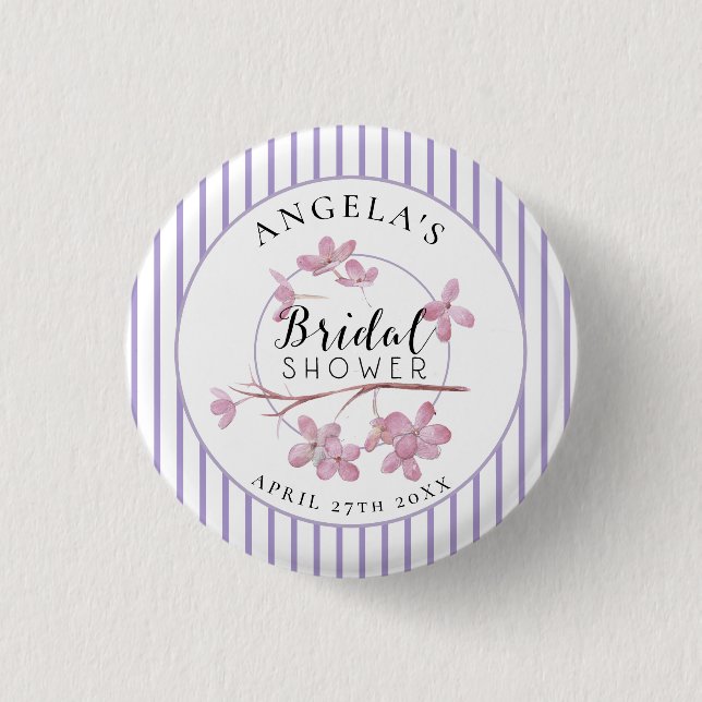 Lavender Pink Lilac Stripes Bridal Shower  Button (Front)