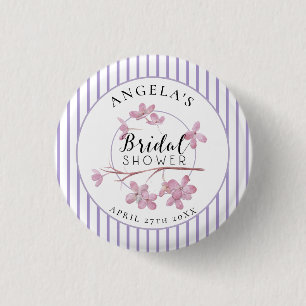 Lavender Pink Lilac Stripes Bridal Shower Button
