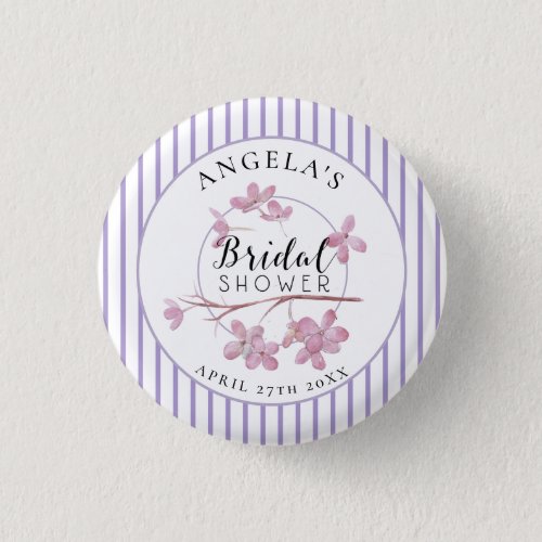 Lavender Pink Lilac Stripes Bridal Shower  Button