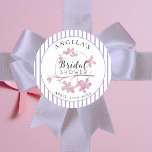 Lavender Pink Lilac Stripes Bridal Shower  Classic Round Sticker