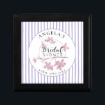 Lavender Pink Lilac Stripes Bridal Shower  Gift Box<br><div class="desc">The serenity of sweet lilac florets encircle a bridal shower badge. Simple floral is understated and elegant. Color is completely feminine. Subtle,  elegant,  and beautiful. Centered with "Bridal Shower" in bespoke typography. White and soft pastel lilac striped background.</div>