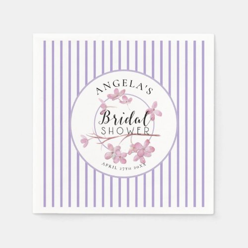 Lavender Pink Lilac Stripes Bridal Shower  Napkins
