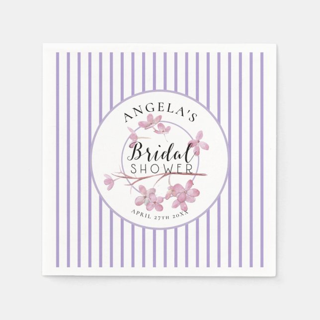 Lavender Pink Lilac Stripes Bridal Shower  Napkins (Front)
