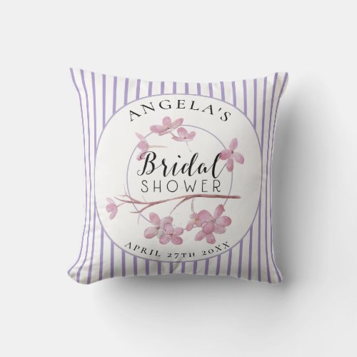 Lavender Pink Lilac Stripes Bridal Shower  Throw Pillow