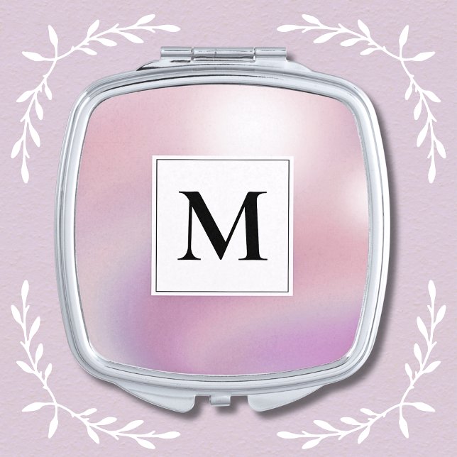 Lavender Pink Monogram Bridesmaid Compact Mirror (Pink and Lavender Bridesmaid Compact Mirror for Wedding Party Favors)