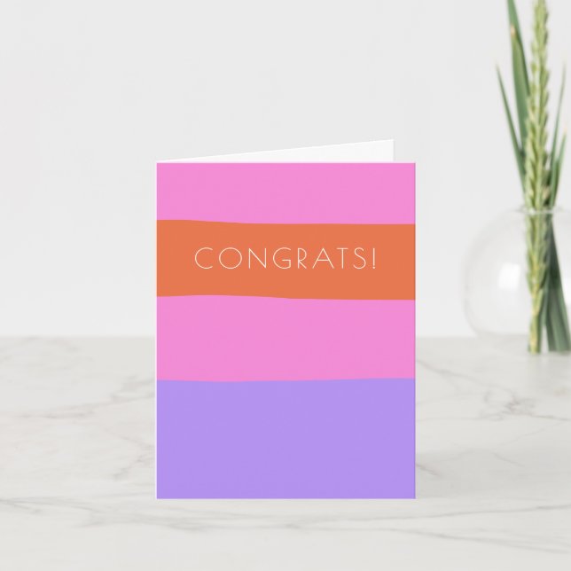 Lavender Pink Orange Wide Stripes Congratulations Card (Front)