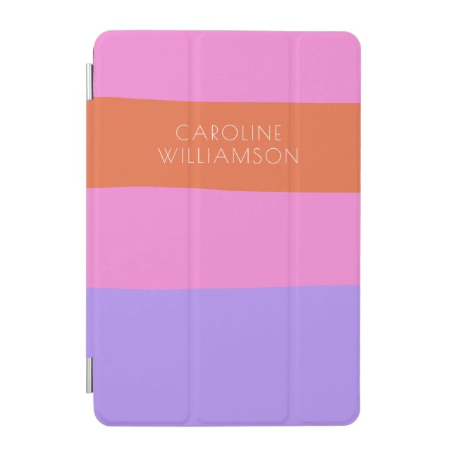 Lavender Pink Orange Wide Stripes Personalized  iPad Mini Cover (Front)