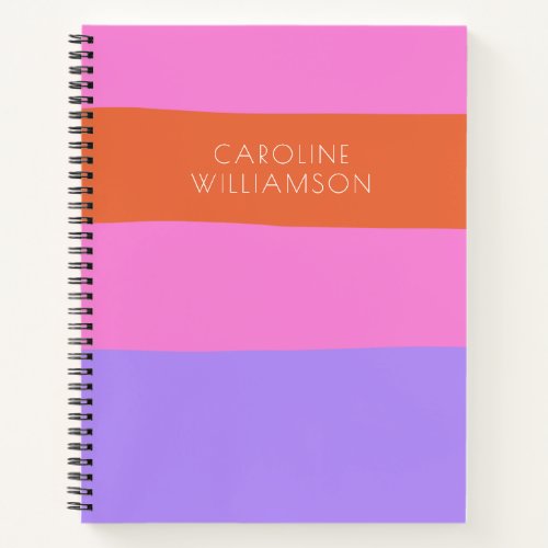 Lavender Pink Orange Wide Stripes Personalized Notebook
