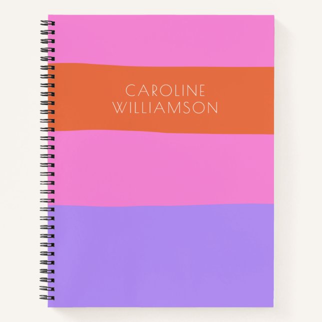 Lavender Pink Orange Wide Stripes Personalized Notebook (Front)