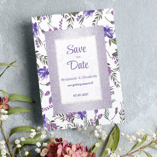 Lavender pink purple green floral Save the Date Invitation