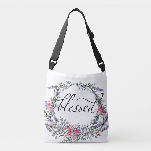Lavender pink Rose and Eucalyptus Blessed Crossbody Bag (Front)