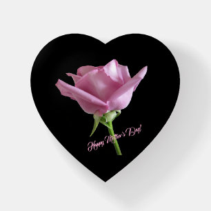 Lavender Pink Rose Flower Glass Paperweight