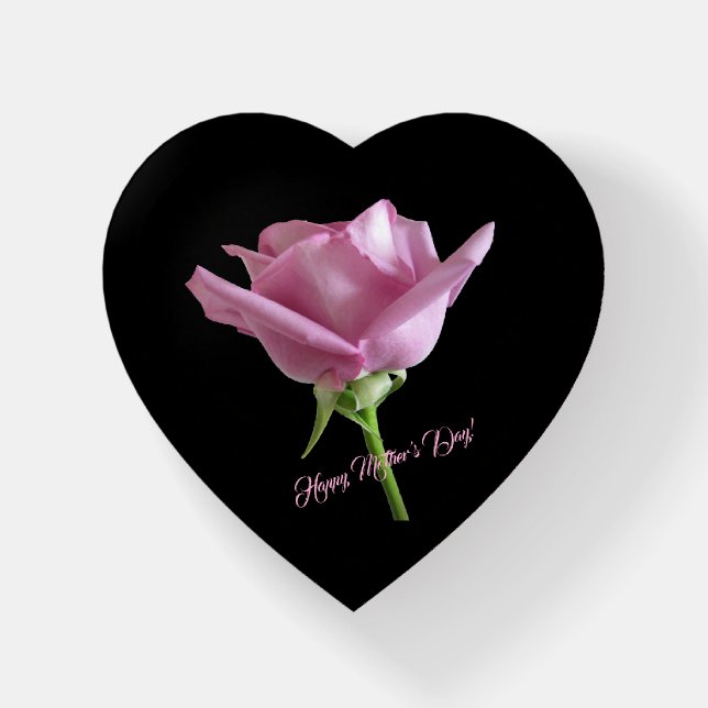 Lavender Pink Rose Flower Glass Paperweight (Front)