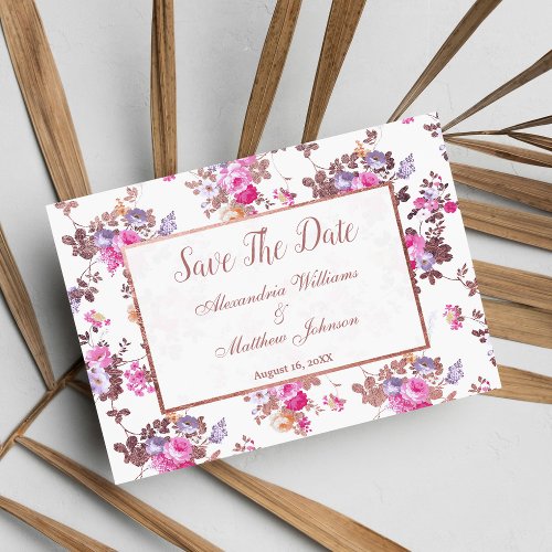 Lavender pink rose gold floral Save The Date