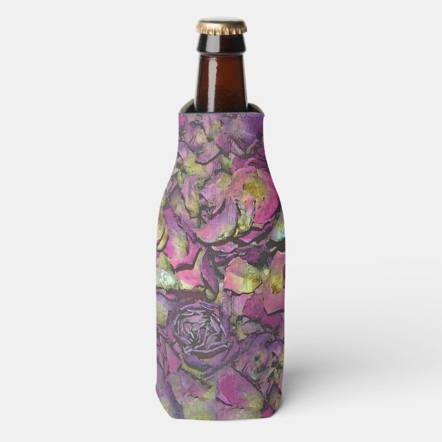 Lavender Pink Rose Petals Watercolor Bottle Cooler (Bottle Front)