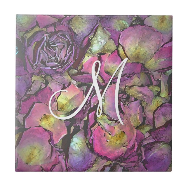 Lavender Pink Rose Petals Watercolor Ceramic Tile (Front)