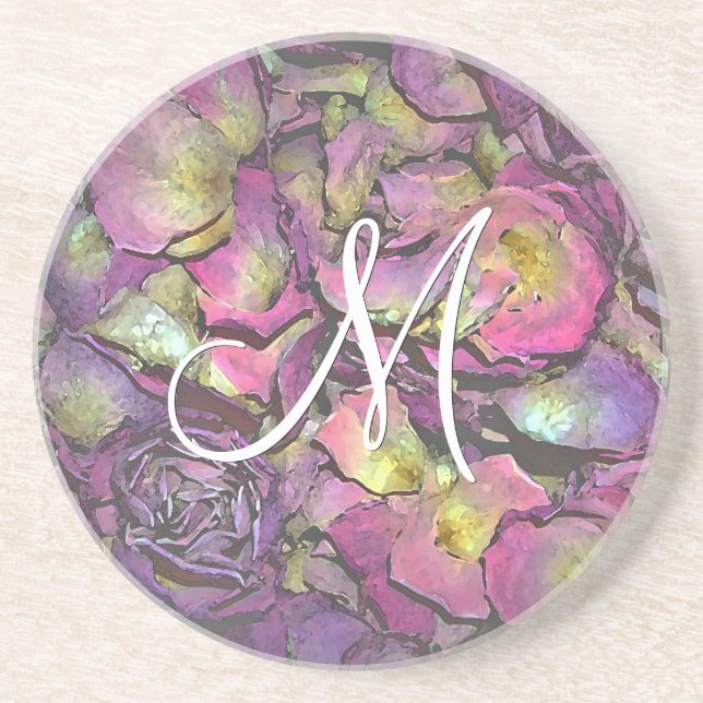 Lavender Pink Rose Petals Watercolor Drink Coaster (Front)