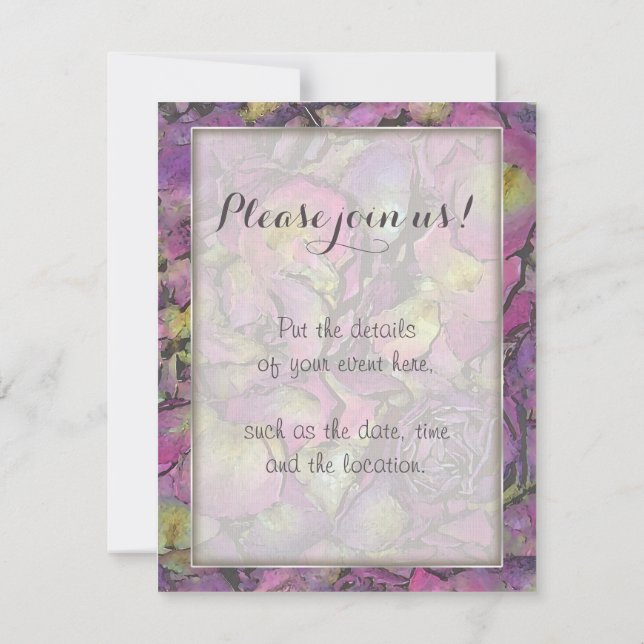 Lavender Pink Rose Petals Watercolor Invitation (Back)
