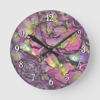 Lavender Pink Rose Petals Watercolor Round Clock