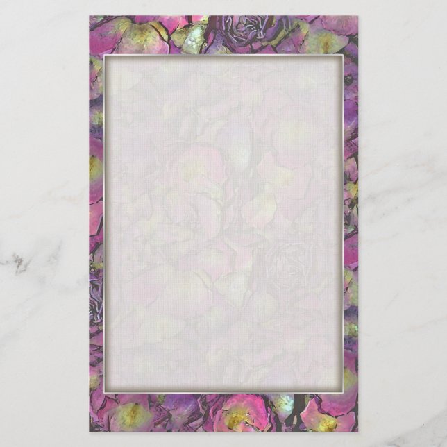 Lavender Pink Rose Petals Watercolor Stationery (Front)