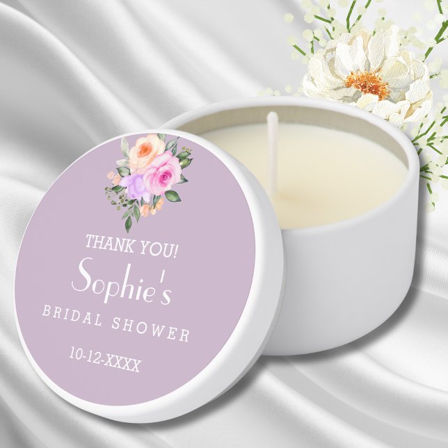 Lavender Pink Roses Bridal Shower Thank You Mini Candle Favors (Creator Uploaded)