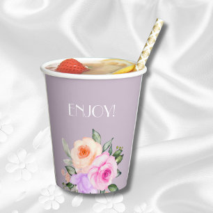 Lavender Pink Roses Bright Floral Bridal Shower Paper Cups