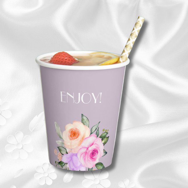 Lavender Pink Roses Bright Floral Bridal Shower Paper Cups (Creator Uploaded)