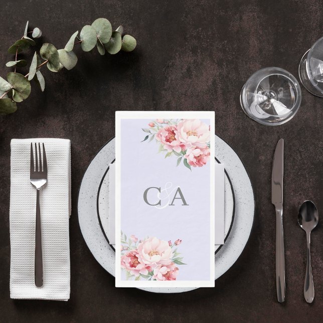 Lavender pink roses florals monogram wedding paper guest towels (Creator Uploaded)