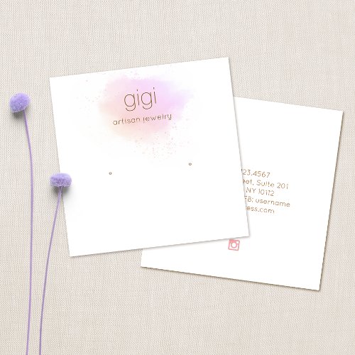 Lavender Pink Watercolor Logo Earring Display Square Business Card