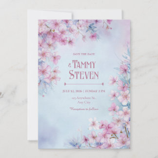 Lavender Pink Watercolor Sakura Border Wedding Invitation