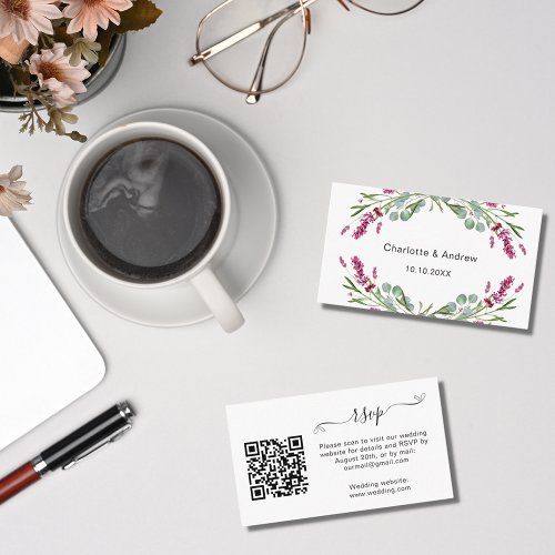 Lavender pink wedding response website QR RSVP Enclosure Card