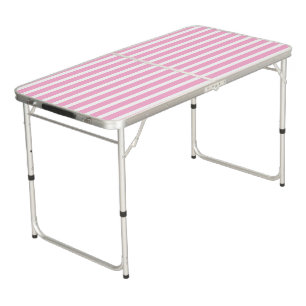 Lavender Pink White Simple Horizontal Striped Beer Pong Table