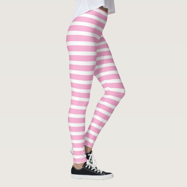 Lavender Pink White Simple Horizontal Striped Leggings (Right)