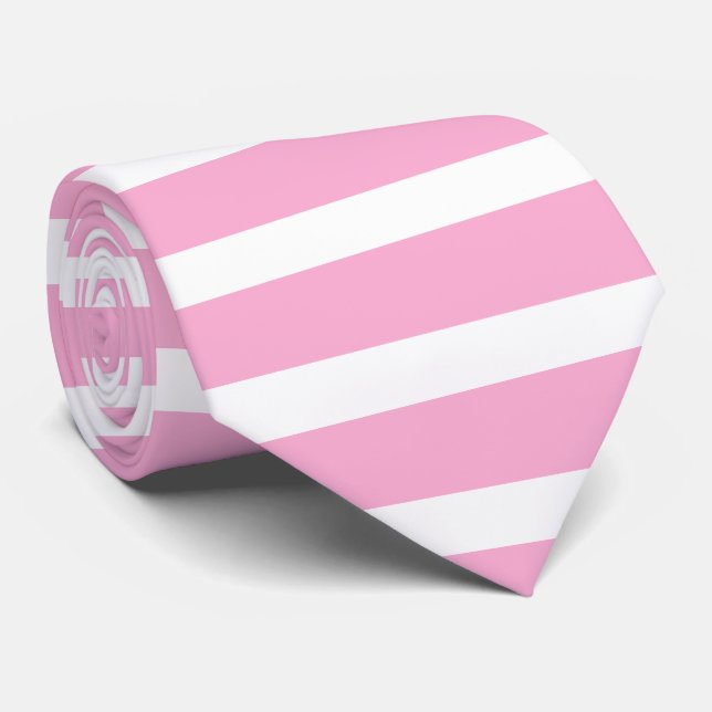 Lavender Pink White Simple Horizontal Striped Neck Tie (Rolled)