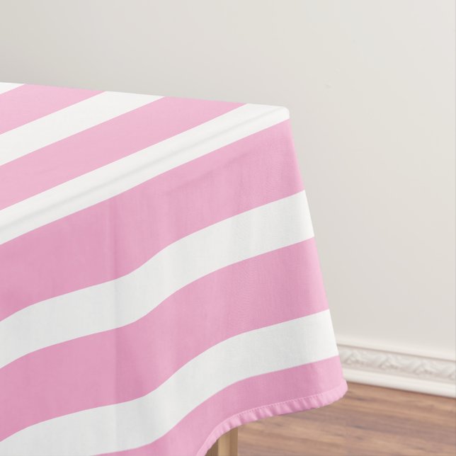 Lavender Pink White Simple Horizontal Striped Tablecloth (In Situ)