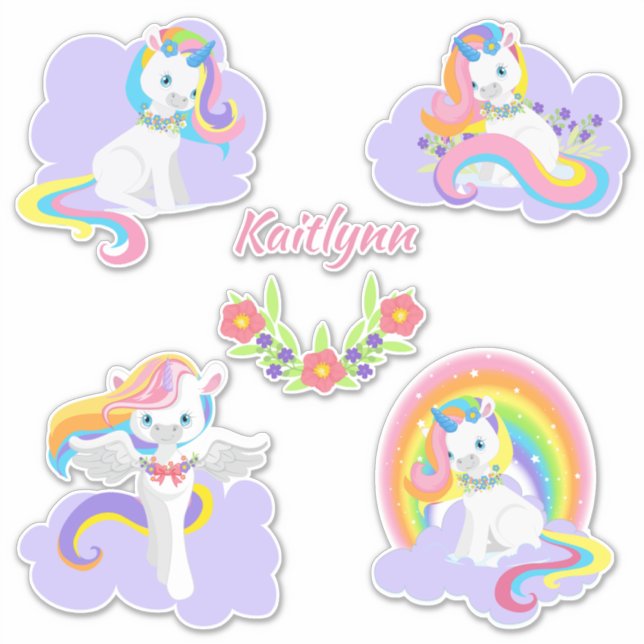 Lavender Pink White Unicorn Contour Sticker (Front)
