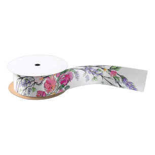 Lavender Pink Wild Rose and Eucalyptus Satin Ribbon