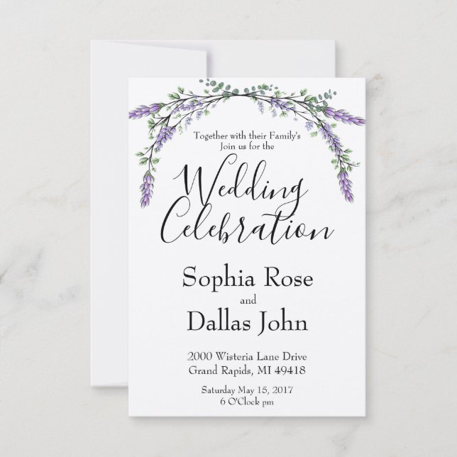 Lavender Pink Wild Rose and Eucalyptus Wedding Invitation (Front)