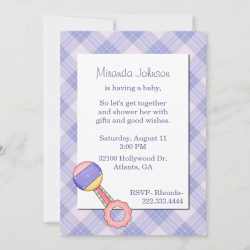 Lavender Plaid Baby Shower Invitation