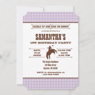 Lavender Plaid Cowboy Rodeo Birthday Invitation